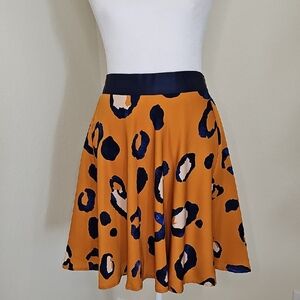 Leopard Animal Print Orange, Blue Flared Mini Skirt Size 10